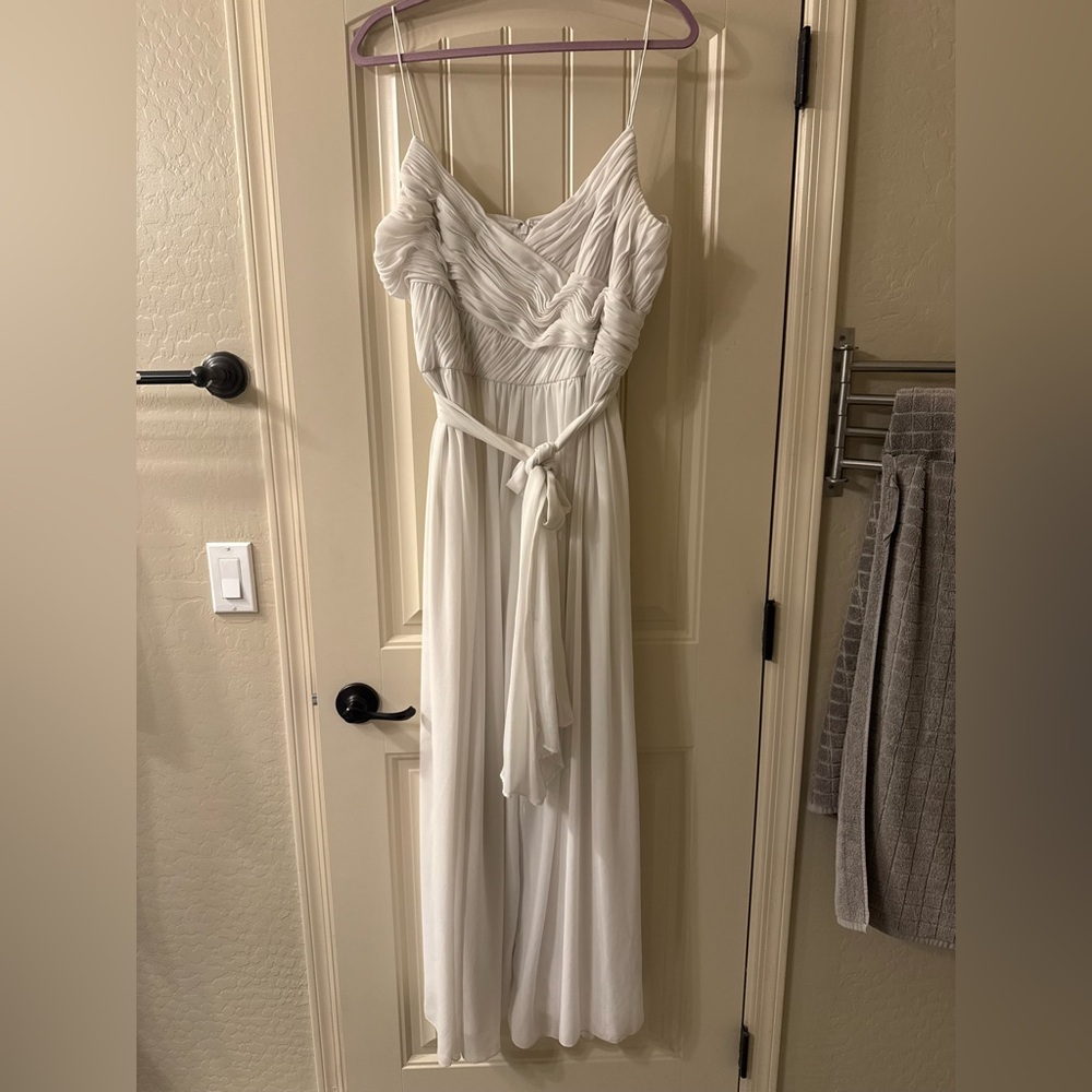 White Flowy Faux Wrap Jumpsuit
